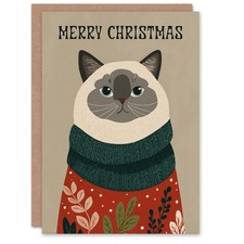 Christmas Card Grey Ragdoll Cat Lover Pet With Festive Sweater