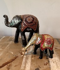 Pair of Mosaic Decorated Indian Elephants – Handcrafted Boho Figurines