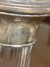 925 Solid Silver Collar Mounted Crystal Decanter  W/Stopper Excellent Condition