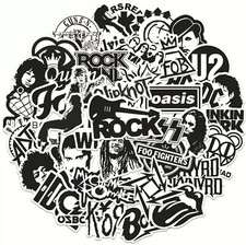 50 Rock Black White Stickers Heavy Metal Punk Band Music Guitar Car Decal UK NEW