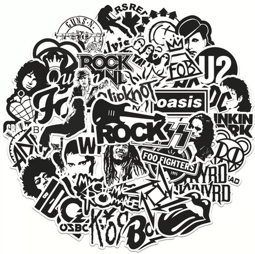 Rock black white stickers - 50,