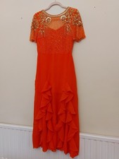 Virgos Lounge Bnwt Size 10 Orange Gold Embellished Ruffle Dress Rrp £160