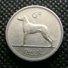 1967 Irish Sixpence Coin Old Ireland 6d Wolfhound Dog Harp