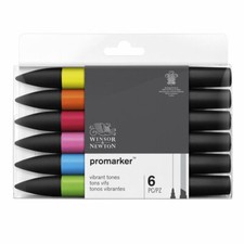 Winsor & Newton PROMARKER Twin Tip Graphic Marker Pens VIBRANT TONES Set of 6