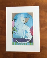 Rosina Wachtmeister single White Cat Print 1985 Special Edition, signed, 12"x16"
