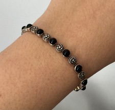Vintage Art Deco Style Sterling Silver Black Onyx Marcasite Bracelet