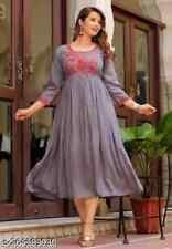 Women's Floral Print  Classic Traditional Viscose Rayon Anarkali Kurti_Gray