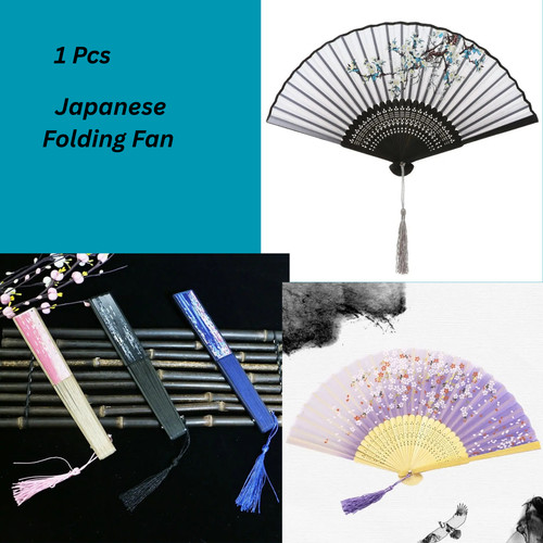 Vintage silk folding hand fan - silk,