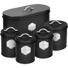 HEFTMAN Kitchen Storage Canister Sugar Coffee Tea Airtight 5 Piece Set Black