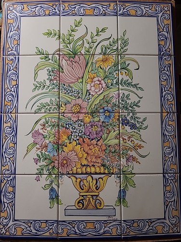 Hand painted tile mural floral - painted,