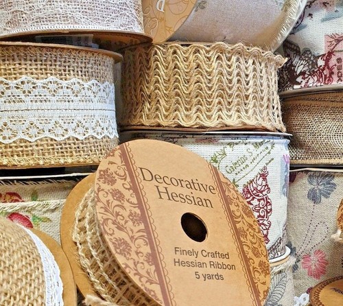 Hessian ribbon lace - hessian, floral
