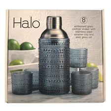 Halo 8pc Blue Embossed Glass