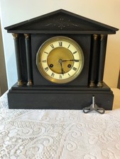 Vintage Junghans Black Slate chiming Mantle Clock Greek Style 4 Column Palisade