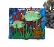 OCEAN THEMED MIXED MEDIA FISH PIN, OOAK COLLECTIBLE PIN BY ECHO & HARA