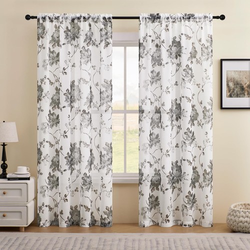 Grey floral curtains - curtains, 90