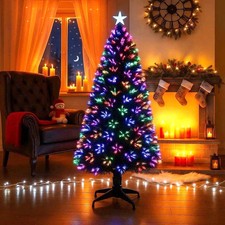 Fiber Optic Pre Lit Artificial Christmas Tree Color Changing Xmas Lights Green