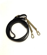 Heavy Horse Show Lead – 7ft Leather with Newmarket Double Brass Chain/ Snap Clip