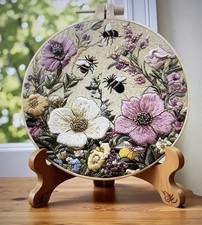 Embroidery Kit - Bumble Bees On Flowers 15cm Diameter with display hoop
