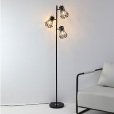 Industrial 3 Head Standard Floor Lamp Light Metal Frame Retro Shade LED Bulbs