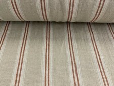 French Vintage Fabric  Linen  Stripe Rust Terracotta Curtain Blind Upholstery