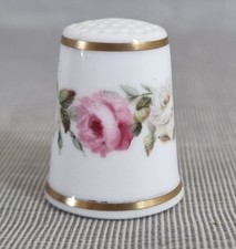 Royal Worcester Elegant Pink & White Roses Bone China Thimble Collectable 