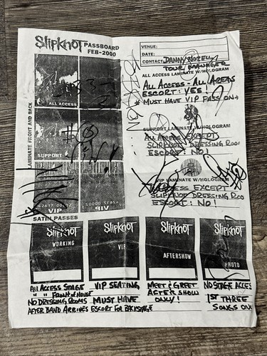 Slipknot backstage pass sheet - slipknot,