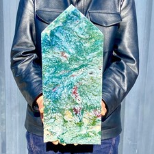 8.9LB Natural Geode Aquatic Plant Water Grass Moss Agate Obelisk Crystal Reiki