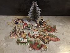 Vintage Victorian Style Christmas Tree Decorations Double Sided Cardboard VGC