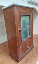 Vintage French miniature doll's wardrobe, marble top cabinet, mirror