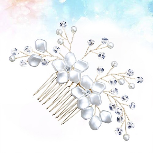 Golden pearl flower hair comb - golden,