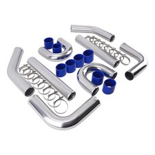 3" Inch 76mm Universal Turbo Intercooler Pipe Kit + Blue Hose Piping Aluminum