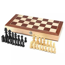 3-in-1 Chess Wooden Set Fold Chessboard/Backgammon/Draughts·Wood Board Game UK