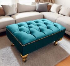brand new handmade Chesterfield plush velvet footstool with gold metal legs