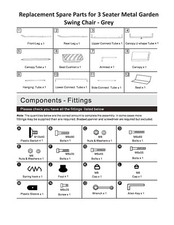 Replacement Spare Parts for 3 Seater Metal Garden Swing Chair - Grey