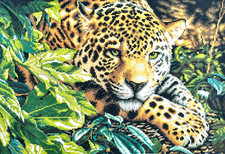 Leopard In Leaves - 14 Count Cross Stitch Kit - Aida Size 49 x 35cm