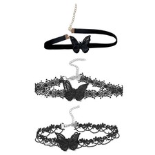 3 Pcs Lace Butterfly Choker Necklace Adjustable Collar Chain Statement Jewelry