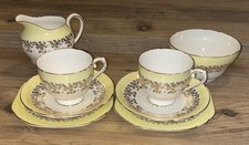Vintage Stanley Bone China Tea Trios X 2 Plus Jug & Sugar Bowl Yellow & Gold