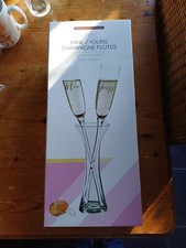 'Mine' & 'Yours' Clear Champagne Flutes Glasses Romance Footless Vase Holder NEW