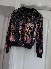 TOPHOP GIRLS LADIES BLACK SEQUINNED JACKET FULL ZIP