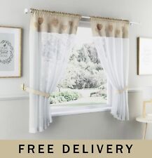 Natural Linen Kitchen Curtain Window Set with Matching Tie Backs - 55x36"