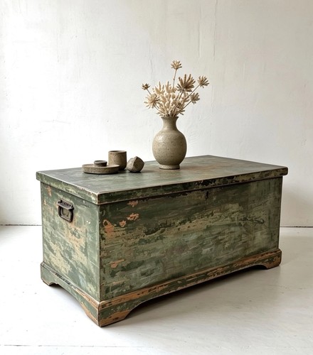 Antique pine painted chest - antique,