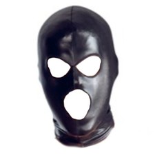 3 Holes PVC Leather Black Mask Full Head Hood Cosplay Party Costume Size