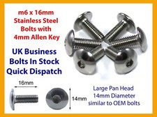 6x Stainless Steel Bolt m6 x 16mm Fairing Screw Big Pan Head for Honda Allen Key