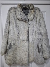 Ladies Retro mid century Silver Fox or Rabbit Fur Coat in Creams & greys 14/16