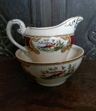 Vintage Myotts Royal Crown Staffordshire Chelsea Bird Red Milk Jug & Sugar Bowl
