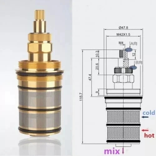 Brass bath shower - brass, thermostatic
