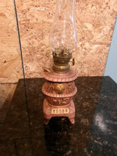 VINTAGE OIL  KEROSENE MINI LAMP LIGHT CAST IRON STOVE POT BELLY WITH GLASS SHADE