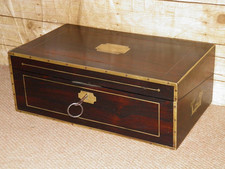Victorian Large Mahogany & Brass Inlay Campaign Locking Writing Slope