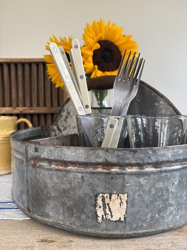 Vintage galvanised metal caddy - galvanised,