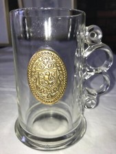 RAMPANT WOLF Shield BRASS Crest GLASS Knuckle Duster FLEUR DE LIS 15oz Beer MUG